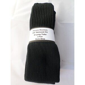 3 Pairs Pocono  24" Extra Long Black Tube Sock Large Relax Fit USA Mens 6-15